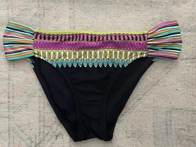 TRINA TURK MUJER FRUNCIDO LATERAL HIPSTER BIKINI PARTE INFERIOR ESTAMPADO PLUMAS EN NEGRO Talla 8 Foto 1 de 4