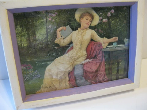Vintage Framed Print Edwardian Lady White Wooden Frame 8" x7" Good Vtg Condition Cover