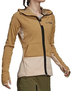 adidas Women Zupahk Jacket Terrex Fleece Zip Hood Large Mesa Brown Hiking $150 - Picture 1 of 7