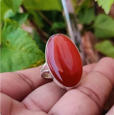 Hermoso anillo de piedras preciosas de coral de plata de ley 925 anillo de regalo para mujer R08 Foto 1 de 3