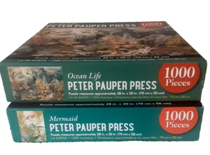 Rompecabezas Ocean Life & Mermaid 1000 piezas Peter Pauper prensa lino texturizado con carteles - Imagen 1 de 8