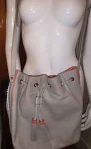 BCBG MAXAZRIA ‘Paisley’  Leather Bucket Bag- Stone Color Drawstring Large - Picture 1 of 10