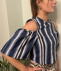 ASOS COLD SHOULDER STRIPED TOP FLUTTER SLEEVE SIZE 10 - Picture 1 of 7