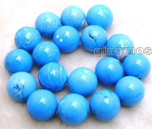 Cuentas sueltas redondas de 20 mm azul natural turquesa para hacer joyas hágalo usted mismo hilo 15" - Imagen 1 de 2