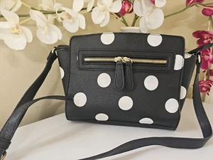 APT 9 Black White Polka Dots PU Leather Crossbody Shoulder Mini Bag Purse - Picture 1 of 24