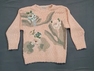 Vintage Karen Scott Sweater Large Pink Floral Casual Work Padded Mom FAST SHIP - Picture 1 of 11