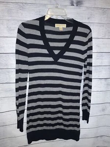 Michael Kors Long Strickpullover leichter V-Ausschnitt LS dunkelblau & grau gestreift XS - Bild 1 von 6