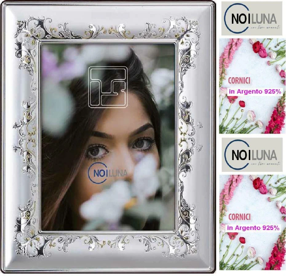 CORNICE PORTAFOTO Cm.13x18 in ARGENTO 925% Made in Italy DECORO FLOREALE 14/3 Foto 1 de 1