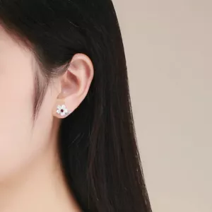 Pendientes Voroco Niña Flor Concha 100% Plata Esterlina Moda Joyería Regalo - Imagen 1 de 9