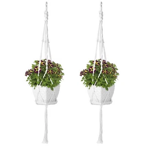 2x Macrame Plant Hangers Hanging Planters 4 Legs Natural Cotton Rope Hangers - Picture 1 of 14