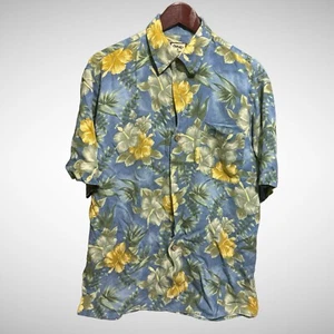Tommy Bahama Silk Shirt Short Sleeve Button Down Floral Blue Pre Owned - Picture 1 of 7
