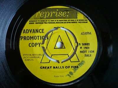 Tiny Tim Great Balls Of Fire 7" Vinyl 1968 Reprise Advance Promo Psych Single - Image 1 of 4