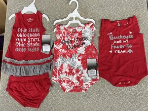 NEW 3 Pairs Ohio State Colosseum Red One Piece Set baby Infant 6-12 Mos. - Picture 1 of 6