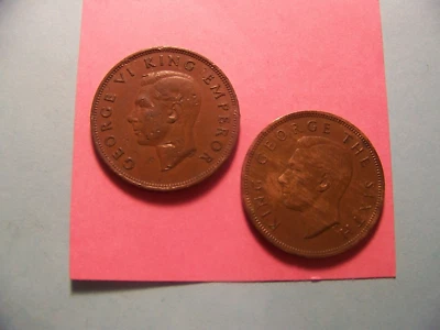 NEW ZEALAND  ONE PENNY  1940 & 1952 COINS  KING GEORGE THE SIXTH  [ FREE H&S ] - Image 1 of 2