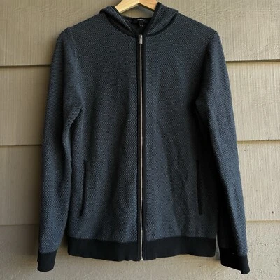 Theory Hoodie Unisex Blue Waffle-Knit Cotton Sweatshirt Full Zip Up Sweater XS - Image 1 of 4