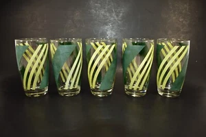 VINTAGE MID CENTURY TRINKGLAS GRÜNE STREIFEN TUMBLER 5er SET - Bild 1 von 12