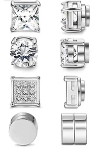 Milacolato 4Pairs Magnetic Stud Earrings Stainless Steel CZ Non Piercing 7mm - Picture 1 of 7