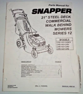 Snapper 21" Series 12 Steel Deck Walk Behind Mower Parts Manual CP215512KWV - Picture 1 of 3
