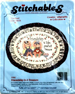 Stitchery Craft Kit Vtg 1988 Dimensions Cross Stitch FRIENDSHIP IS A TREASURE - Image 1 of 4