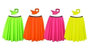 Adults 22" Length Neon Colours Rock & Roll Skirt & Neck Tie 1950's Fancy Dress - Picture 1 of 7