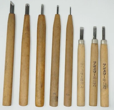 Colección de cinceles Nomi japoneses vintage 8 herramientas de talla afiladas de Japón 0115F2 Foto 1 de 4