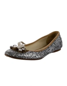 Miu Miu Prada Silver Glitter Bows Ballet Flat Shoes Rock Crystal SZ 36 - Picture 1 of 8