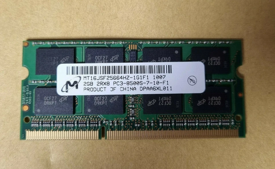Micron MT16JSF25664HZ-1G1F1 2GB PC3-8500 DDR3 1066 204-Pin SO-DIMM Laptop RAM - Image 1 of 1