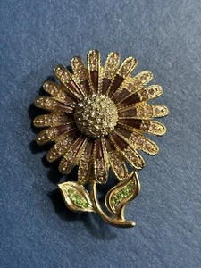 Vtg Napier Daisy Gold Tone Signed Rhinestone Daisy Flower Brooch Pin - Picture 1 of 5