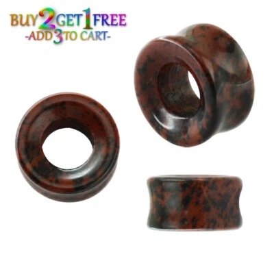 Par de TÚNELES DE PIEDRA OBSIDIANA CAOBA 8g-38mm Medidores de Doble Llamarada 1193 Foto 1 de 3