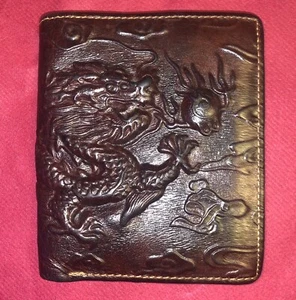 Men's wallet brown dragon wallet Genuine leather - Picture 1 of 6