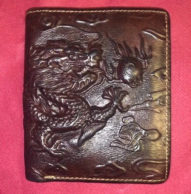 男式钱包棕色龙钱包真皮 — 第 1/4 张图片