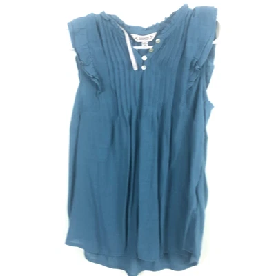 Nanette Lepore Women's Solid Teal Round Ruffled Neck Tucked Front Button Accent - Image 1 of 4