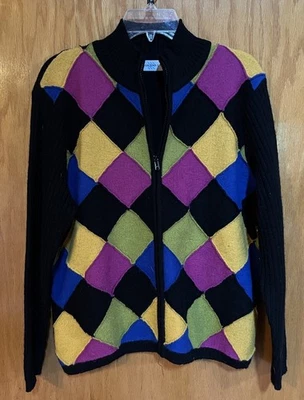 Marisa Christina Wool Cardigan Sweater-Large-Colorblock - Image 1 of 4