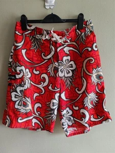 Pantaloncini da bagno uomo Quicksilver 32 rosso floreale tavola hawaiana sfoderati cargo - Foto 1 di 8