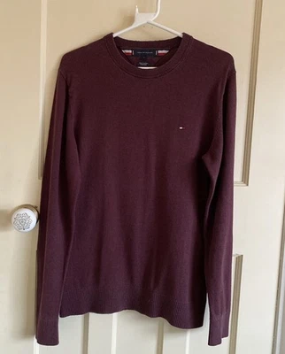 Tommy Hilfiger Round Neck Burgundy Jumper  92% Cotton 8% Cashmere Mens Size S - Image 1 of 4