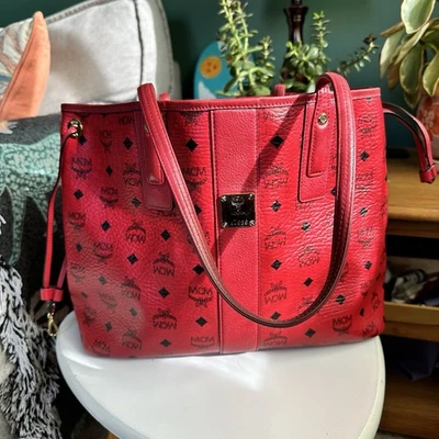MCM Visetos Medium Liz Reversible Shopper Tote Cherry Red (Used) - Image 1 of 4