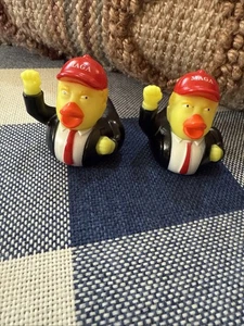 Donald J Trump Pair Of Rubber Ducky 2" Duck Wearing Suit Tie MAGA Hat - Picture 1 of 3
