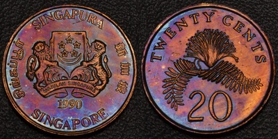 Singapur 1990 20 centavos azul, dorado y púrpura tonificación (L46-45) Foto 1 de 3