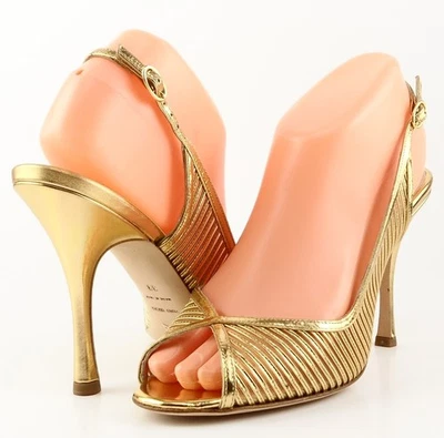 $615 Sandalias de Diseñador ALEXANDRA NEEL PEPITA Cuero Metálico Dorado ITALIA 8 EUR 39 Foto 1 de 4