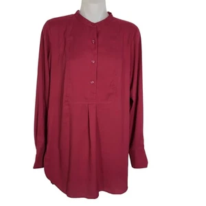 Ann Taylor Damen Tunika Oberteil Größe XS Latz Frosted Cranberry Langarm Mandarin - Bild 1 von 9