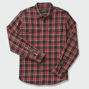 FILSON Button Down FLANNEL Scout Shirt Mens M Long Sleeve Black Red Plaid Cotton - Picture 1 of 6
