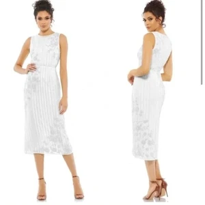 MAC DUGGAL 93592 Floral Striped Embellished Sleeveless Midi White Dress Size 16 - Picture 1 of 15