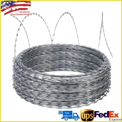 250/500 FT Steel Razor Wire Razor Barbed Wire 5/10 Rolls Farm Razor Wire Fencing - Image 1 of 4