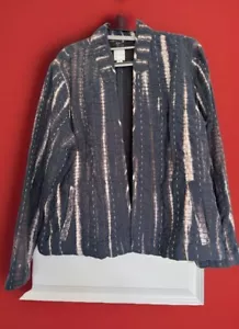 Giacca da carriera Pure Jill blu cucita Kantha Ikat aperta davanti LP trendy nuova senza etichette - Foto 1 di 7