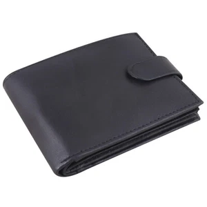 RFID Soft Real Leather Wallet With Zip Pocket Coin Pouch 2 ID Window #335 Black - Picture 1 of 10