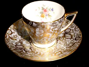 Beautiful Minton Brocade Aqua Footed Demitasse And Saucer - Picture 1 of 5