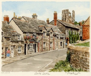Corfe Castle from the Village Dorset Mounted Print "Portraits Of Britain" Series - Picture 1 of 2