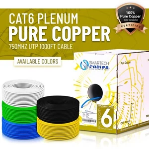 CAT6 Plenum (CMP) 1000 Fuß massives Kupfer 550 MHz 23 AWG UTP Bulk Ethernet Kabel blau - Bild 1 von 34