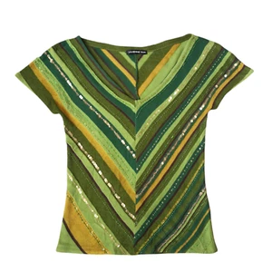 Vintage Vivienne Tam Tops Pailletten Acryl Viskose gestreift Größe 0 - Bild 1 von 11