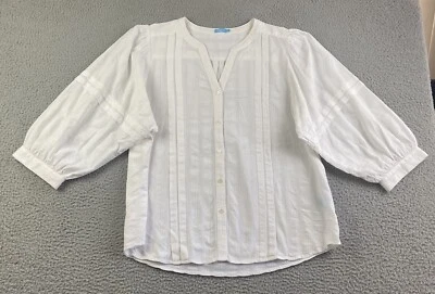 J. McLAUGHLIN White Cotton Blouse Bishop Sleeve Button-Up Boho Chic XL EXC $198 - image 1 of 4